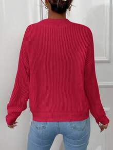 EURMUSE V Neck Drop Shoulder Sweater - Watermelon Pink - View 2