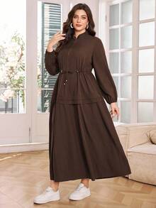 Al Najma Đầm thường ngày tay dài có thể điều chỉnh eo cỡ lớn dành cho nữ - Màu nâu  Mocha - Xem 3