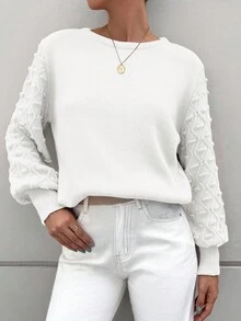 Women's Solid Color Lantern Sleeve Sweater