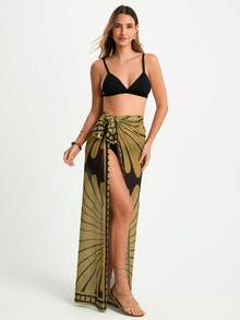 CAJUNI 女士海滩度假印花罩衫 - 咖啡棕 - 查看 5