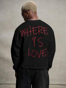 PAVTROS Felpa oversize casual da uomo con grafica "WHERE IS LOVE?", maglietta corta con slogan, stile streetwear, adatta per l'inverno