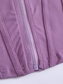 SHEIN 青少年女孩针织纯色拉链夹克和紧身裤休闲运动时尚运动装，长袖运动衫和紧身裤两件套，青少年女孩运动服 - 紫色 - 查看 5