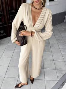 Serisse Bộ đồ thường ngày kiểu Pháp thu đông 2025 dành cho nữ, bộ đồ liền thân cổ chữ V thời trang đi làm màu trơn cổ chữ V sâu, bộ đồ liền thân thanh lịch, bộ đồ liền thân dài tay, bộ đồ liền thân Boho, bộ đồ liền thân Palazzo, bộ đồ liền thân tay đèn lồng, bộ đồ liền thân corset Milkmaid, bộ đồ liền thân vải lanh dành cho nữ, bộ đồ liền thân dài tay dành cho nữ, bộ đồ liền thân Boho dành cho nữ, trang phục mùa thu dành cho nữ, quần áo mùa thu dành cho nữ, mùa thu / đông, phong cách lấy cảm hứng từ phong cách Pháp, cổ điển, thanh lịch, đi làm, công sở, tối giản, hoàn hảo để mặc hàng ngày, trang phục lễ Tạ ơn dành cho nữ, bộ đồ liền thân năm mới, bộ đồ liền thân thường ngày, bộ đồ liền thân mùa thu, váy phù hợp cho tiệc tùng, Halloween, Giáng sinh, sự kiện ngày lễ, bộ đồ liền thân - Màu be - Xem 2