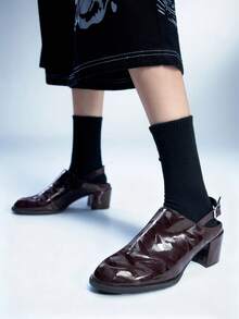 Sugerpunk Women's Fashion Backless High Heel Shoes, Casual Chunky Heels Slingback Sandals - Brown - View 3