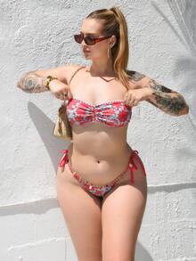 Arliah Women's Floral Print Bandeau Bikini Set, Vacation Beach Bikini Set For Summer