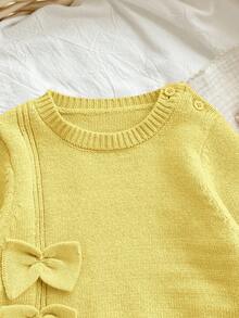 SHEIN 新生女婴可爱秋冬休闲粉色蝴蝶结针织毛衣和松紧腰裤两件套 - 黃色 - 查看 4