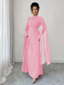 Elenzga Robe plissée élégante à col montant de haute qualité, mode féminine de luxe du Moyen-Orient