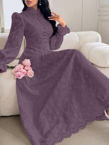 Modelyn 法式领泡泡袖连衣裙 - 紫色 - 查看 1