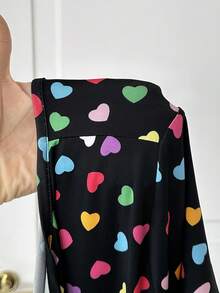 Solflare Valentine's Day Outfit, Colorful Heart Print V-Neck Plus Size Dress - Multicolor - View 7