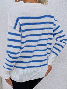 SHEIN Cottnline Jersey de rayas & con patrón de corazón de hombros caídos - Multicolor - Ver 2