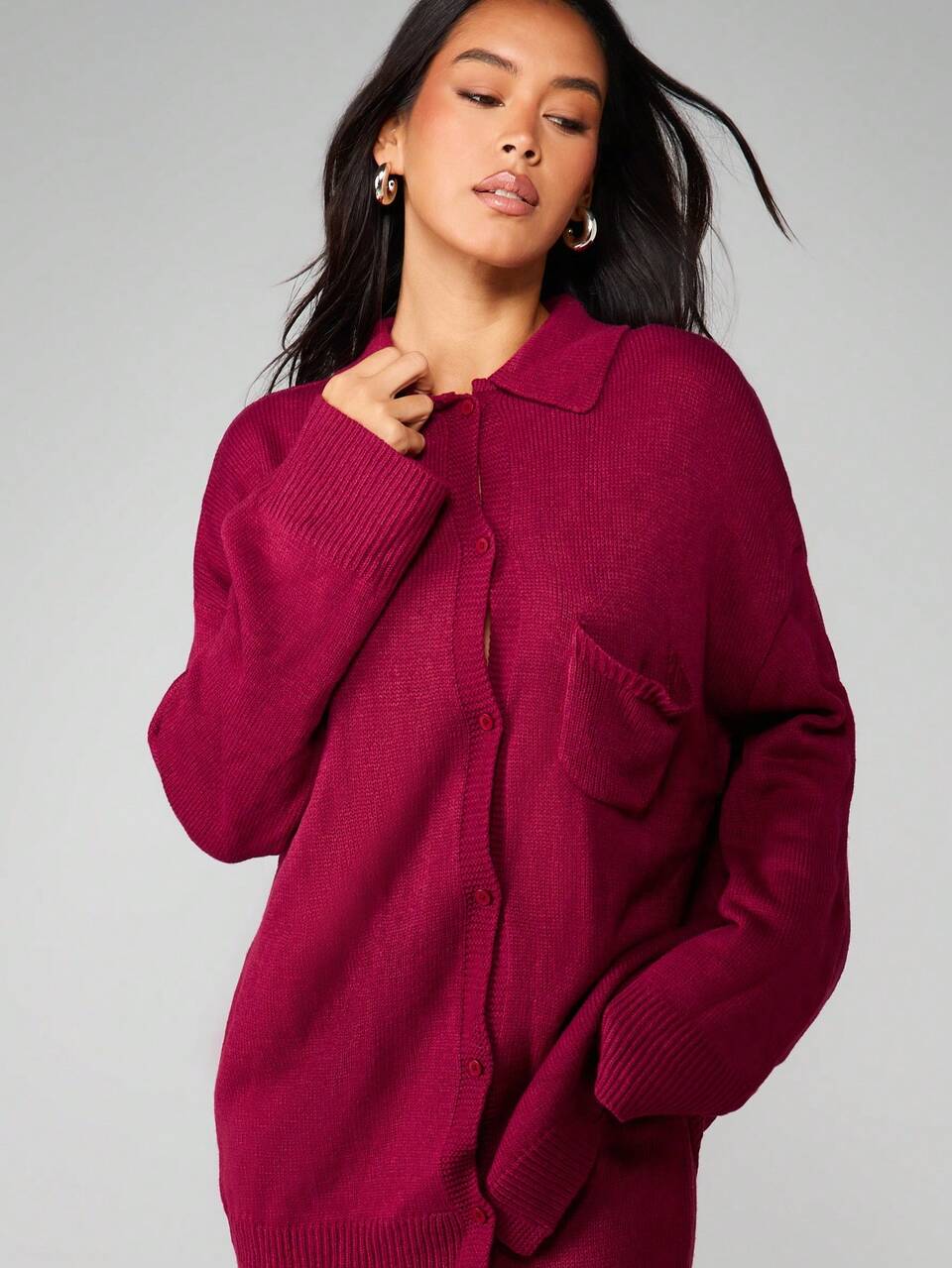 MISSGUIDED Women's Oversized Cardigan With Button Closure And Chest Pocket Detail For Fall Winter Comfort Christmas