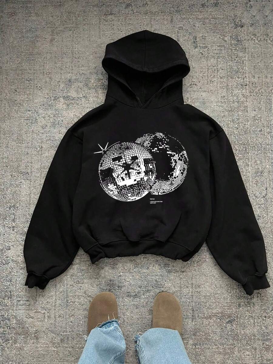 INAWLY Áo sweatshirt nữ dáng rộng in họa tiết đèn lồng, thích hợp cho mùa thu. - màu đen - Xem 1