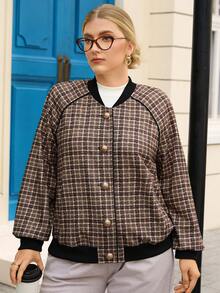 EMERY ROSE Plus Size Plaid Casual Commuter Jacket, Brown Jacket Women Jackets For Women Casual Fall Clothing For Women, Autumn/Winter,2025 New Button Up Jacket - Brown - View 5
