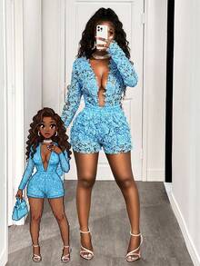 BamGleam Women's Fashionable Sexy Hollow Out Top & Shorts Set