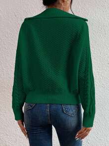 SHEIN Cottnline Women's Solid Color Half-Zip Casual Raglan Sleeve Knit Pullover Sweater - Dark Green - View 2