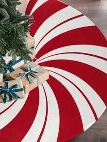 Classic Red & White Peppermint Candy Christmas Tree Skirt - Rustic Double Swirl Design For Home, Office & Party Decor - Perfect Holiday Gift Idea - Red - View 3