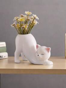 1 件独特无尾猫小花盆，可爱小猫多肉室内花盆，动物家居装饰花盆架，新奇陶瓷盆景花盆理想礼物，可爱的办公桌房间家居装饰 - 彩色 - 查看 6
