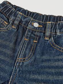 SHEIN Quần jean denim ống rộng màu xanh dương rộng rãi cho bé gái, quần denim mỏng ống rộng phong cách Boho mùa hè - Rửa tối - Xem 3