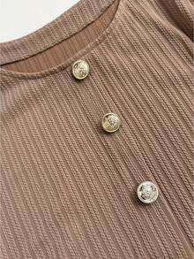 Vionelle Felpa casual ed elegante con collo tondo e maniche lunghe, adatta per l'autunno/inverno, per donne taglie forti - Cachi - Visualizzare 6
