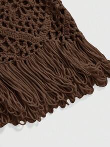 ROMWE Women's Fairycore Handmade Tassel Vacation Style Skirt - Brown - View 3