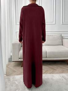 EURMUSE Lange Sweater-Kleider mit Reißverschluss-Details - Bordeaux - Übersicht 2