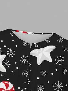 PopScrub 女士休闲圣诞糖果、雪花和雪人印花开衫夹克，适合护士制服，春秋季 - 彩色 - 查看 3