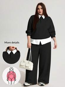 Enliva Tuta casual oversize da donna in 2 pezzi, felpa e pantaloni della tuta, felpa girocollo e pantaloni, outfit casual coordinato, abbigliamento autunnale e invernale per donne con forme arrotondate, CURVE PLUS