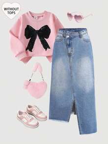 SHEIN Girlism Teen Girl Asymmetrical Waist Blue Denim Long Skirt,Fall Clothes,Winter Clothes , Casual And Fashionable Vacation Outfits