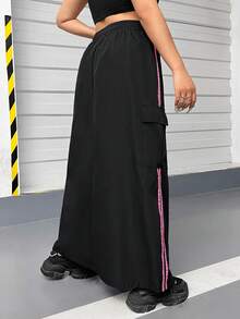 SHEIN EZwear 大码女式街头风格休闲侧条纹长裙 - 彩色 - 查看 2