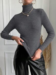 EURMUSE Damen einfarbiger figurbetonter Rollkragenpullover mit langen Ärmeln, Herbst/Winter