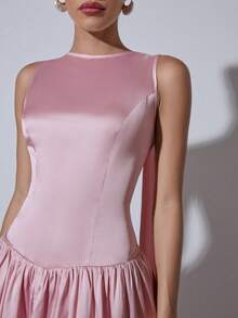 COSMINA Women's Elegant Draped Back Bubble Hem Mini Autumn Winter Sexy Elegant Occasion Party Evening Christmas NYE Thanksgiving Dress - Pink - View 6