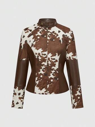Hippie Chaqueta ajustada de mujer con estampado de animales vintage y patchwork de PU