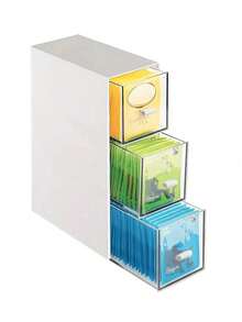 1pc Tea Bag Organizer, Stackable Tea Box With 3 Drawers, Plastic Tea Bag Holder For Kitchen, Pantry, Cabinet, Countertop, Multi-Functional Kitchen Organizers And Storage, Home Organizer - White - View 2