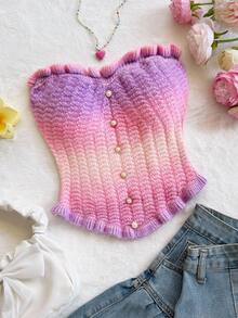 Soleia Áo len Bandeau viền bèo nhún nhiều màu, thoải mái, giản dị khi đi nghỉ, lễ hội âm nhạc, phong cách Boho, ngày lễ, hẹn hò, trà chiều, xuân/hè - Nhiều màu - Xem 4