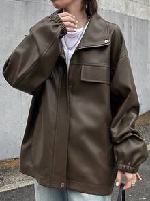 FRIFUL Chaqueta holgada con caída de hombros de moda para mujer, adecuada para ir al trabajo en otoño - Marrón - Ver 6