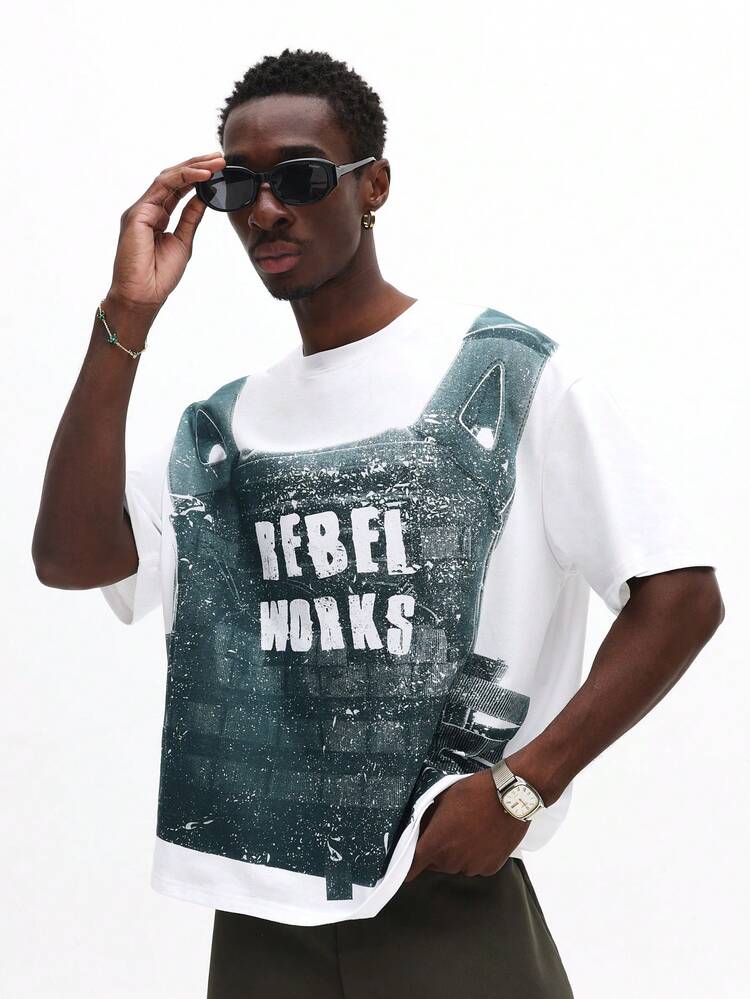 Boxy Fit Graphic T-Shirt With Rebel Works Print