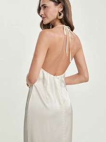 CAJUNI Women's Solid Color Long Dress With Flared Collar - White - View 2