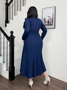 Modelyn Vestido de suéter de manga larga con pliegues de unicolor minimalista talla grande para otoño e invierno para mujeres