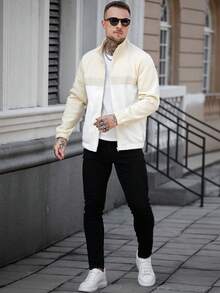 Manfinity CasualCool 男士休闲撞色拼接卫衣，秋冬款，长袖上衣 - 彩色 - 查看 4