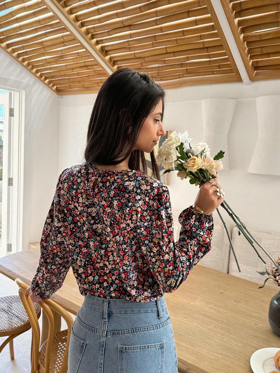 Women's Bridgerton Floral Printed Lantern Sleeves Shirt,Long Sleeve Tops Winter Vacation Flower