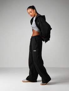 MISSGUIDED 女式宽腿抽绳慢跑裤，高腰宽松休闲运动裤，带侧袋 - 黑色 - 查看 3