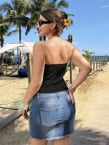 Veykashi 女式黑色抹胸紧身休闲上衣，适合所有季节，可爱，适合夏季和秋季，复古，可爱的夏季上衣，柔软女孩，家居，返校，秋季女装，百搭，乡村，运动 - 彩色 - 查看 2