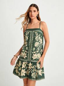 CAJUNI AD01 度假时尚印花无袖绿色连衣裙 - 綠色 - 查看 8