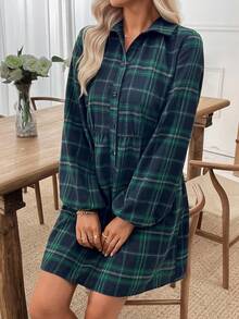 EMERY ROSE 女式常规肩长袖束腰前扣休闲迷你连衣裙 - 綠色 - 查看 6