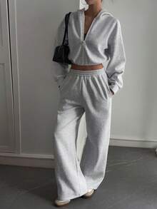 Livesso 2pcs Women Casual Sports Zip-Up Hoodie & Sweatpants Set Lounge Sets For Women