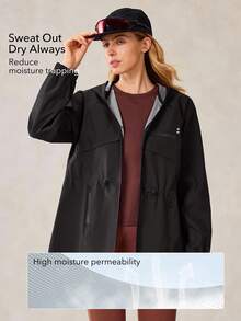OutZeal Women Water-Resistant Multi Zip Pocket Drawstring Waist Black Outdoor Rain Jacket Hiking Camping Fall - Black - View 3