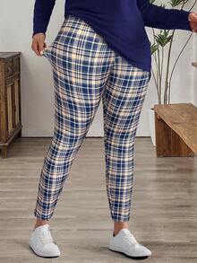 EMERY ROSE 大码女式黑色T恤和格子紧身裤套装（冬季服装） - 藏蓝色 - 查看 6