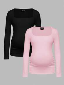 Modmama Áo thun bầu tay dài cổ tròn nhún bèo, kiểu dáng thường ngày, đa năng. - Nhiều màu - Xem 11