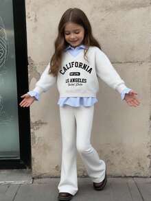 Sparklyn 年轻女孩宽松字母图案长袖休闲卫衣套装 - 灰色 - 查看 3