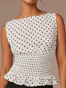 Athîral Áo ba lỗ cổ thuyền không tay viền bèo nhún thời trang cho nữ - Đen và trắng - Xem 4